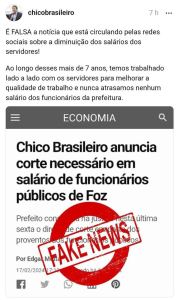 Prefeito Chico Brasileiro desmente fake news sobre redução de salário de servidores