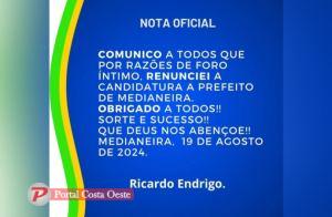 Ricardo Endrigo desiste da candidatura à prefeito de Medianeira