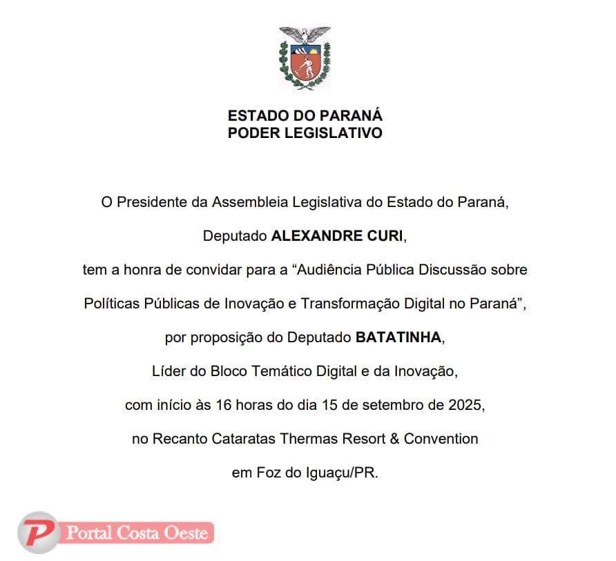 Deputado Batatinha promove audiência pública sobre o futuro da tecnologia no Paraná em Foz do Iguaçu