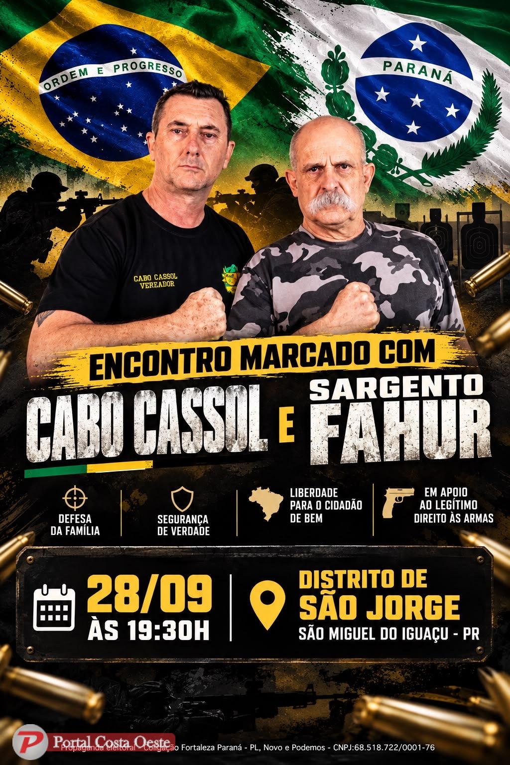 São Miguel do Iguaçu recebe encontro com Cabo Cassol e Sargento Fahur nesta segunda-feira